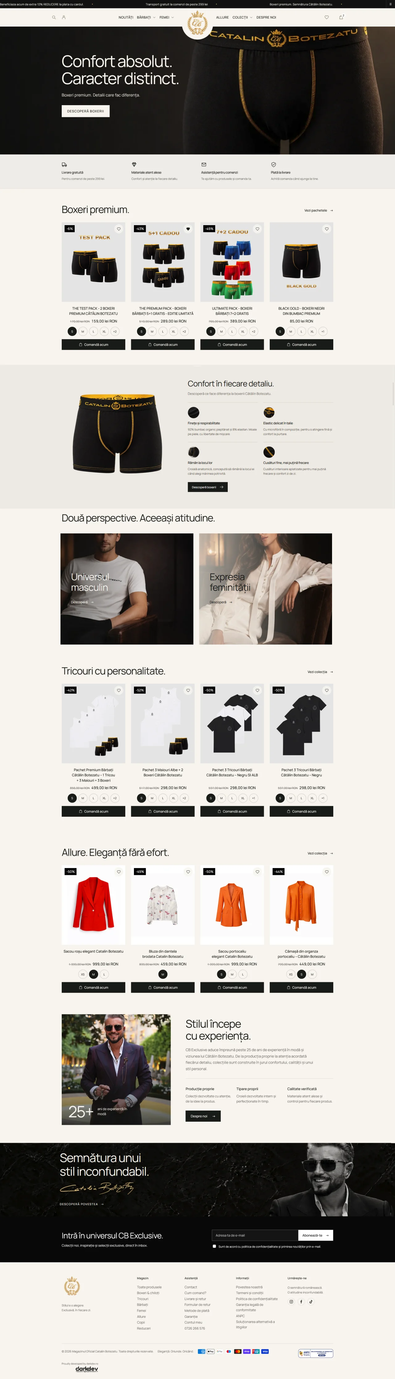 După: noua pagină CB Exclusive, cu fundal deschis și produse prezentate pe colecții.